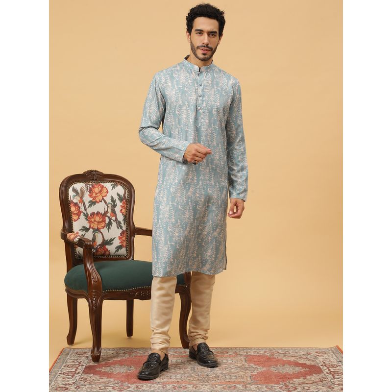 Tabard Cotton Printed Blue Ethnicwear Men Kurta (M)