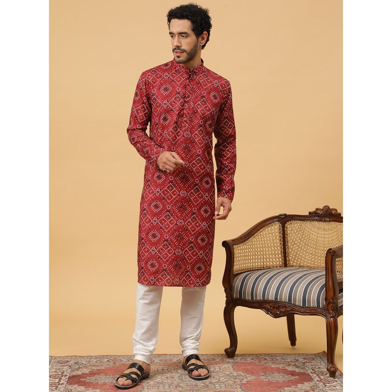 Tabard Cotton Printed Red Ethnicwear Men Kurta (S)