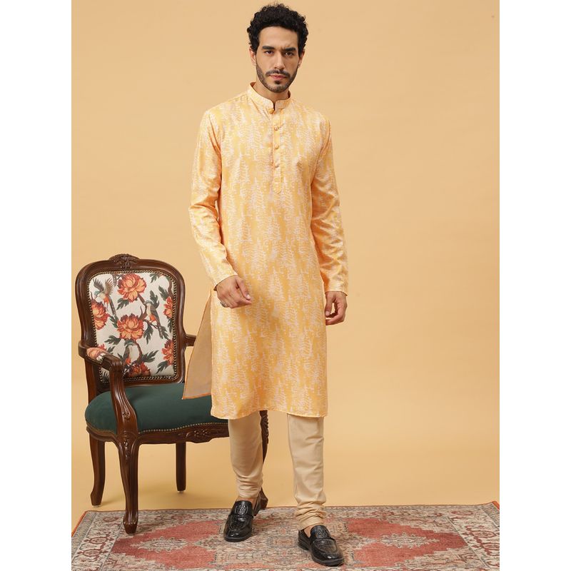 Tabard Cotton Printed Yellow Ethnicwear Men Kurta (S)