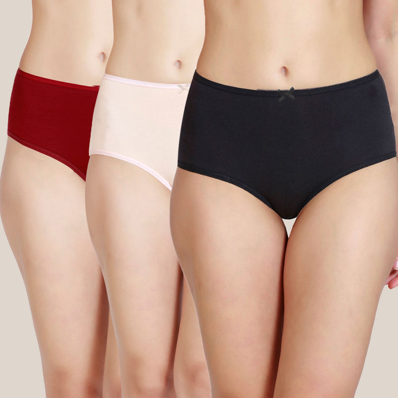 Nykd by Nykaa Pack Of 3 High Rise Full Brief Cotton Stretch Full Rear Coverage Panty Multi (M)