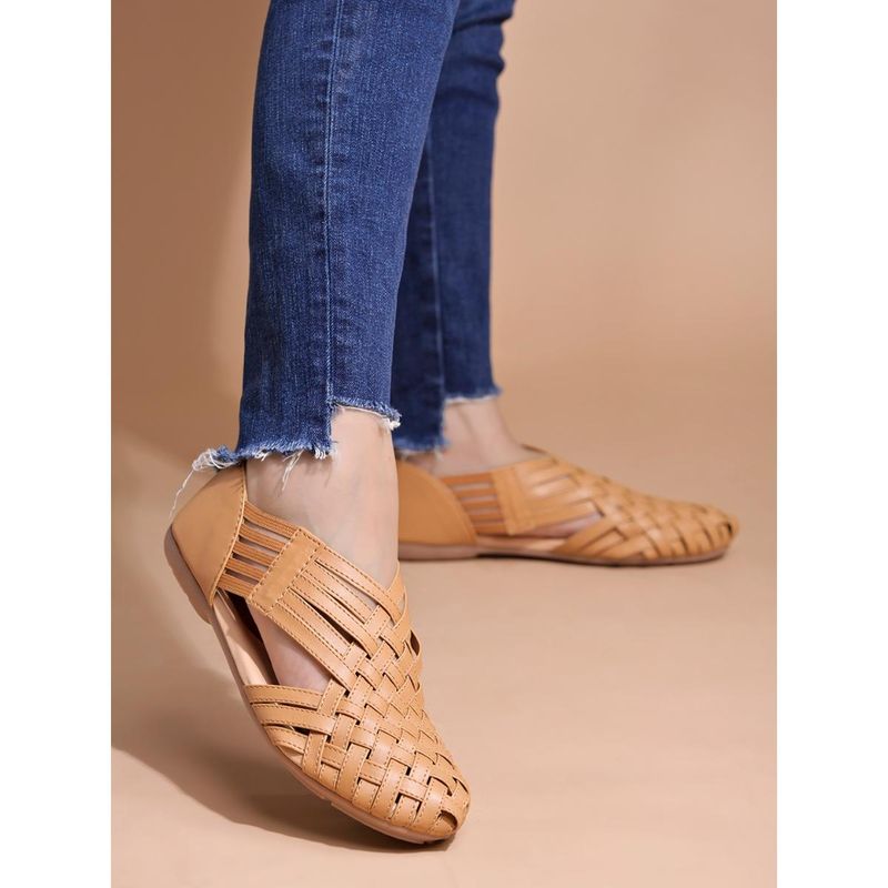 Shoetopia Round Toe Tan Ballerinas for Women (EURO 36)