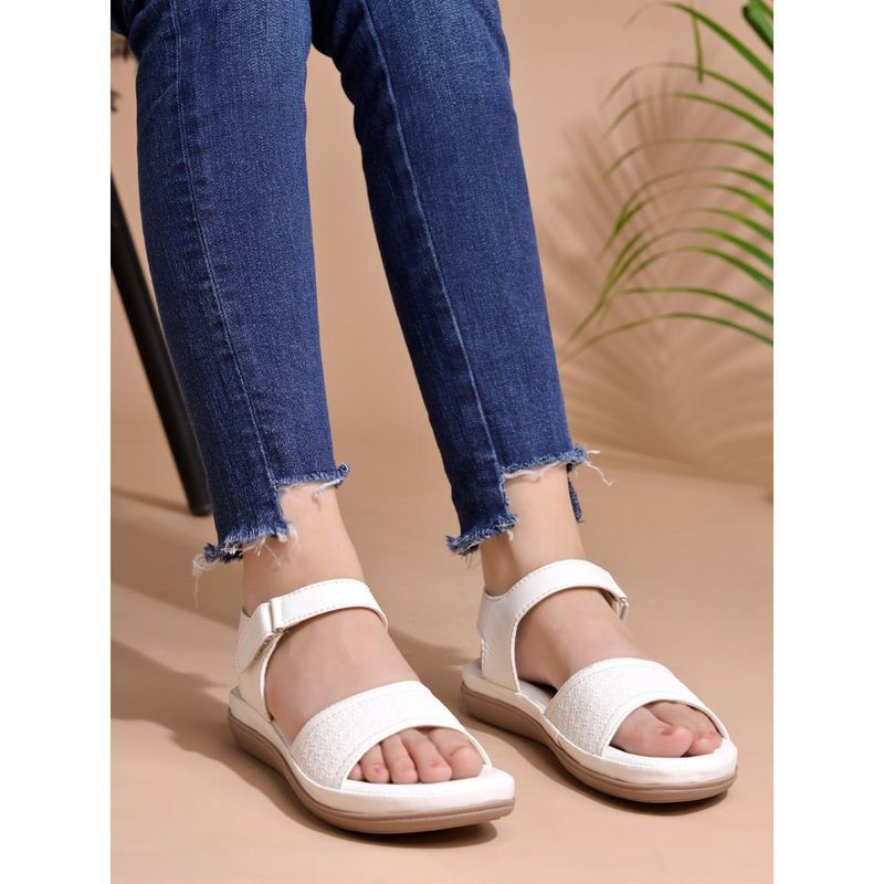 Shoetopia Comfortable White Doctor Sole Flat Sandals for Women (EURO 38)