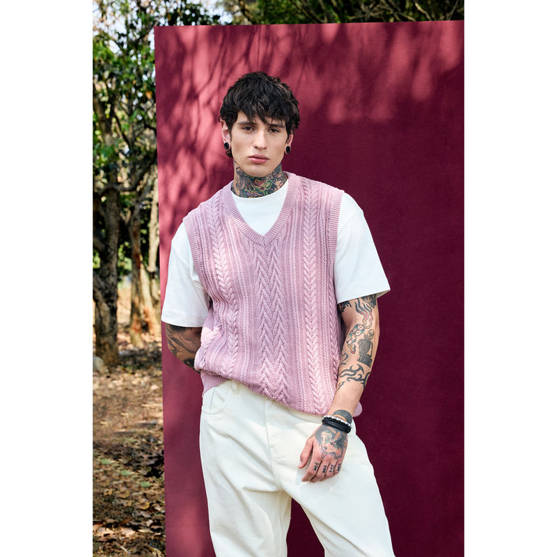 Snitch Pink Bordeaux Cable Knitted Sweater Vest (M)