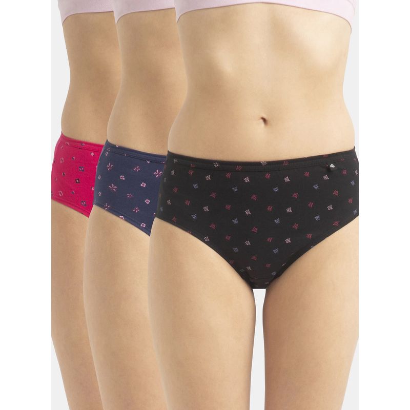 Jockey 1406 Women High Coverage Super Combed Cotton Hipster - Dark Prints (Pack of 3) (L)