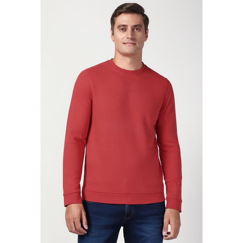Peter England Men Red Solid Crew Neck Sweatshirt (S)
