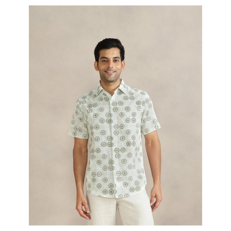 Fabindia Off White Cotton Collar Neck Printed Hand Block Shirt (S)