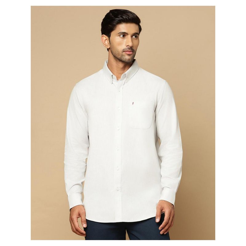 Fabindia Men Off White Cotton Collar Neck Solid Woven Shirt (S)