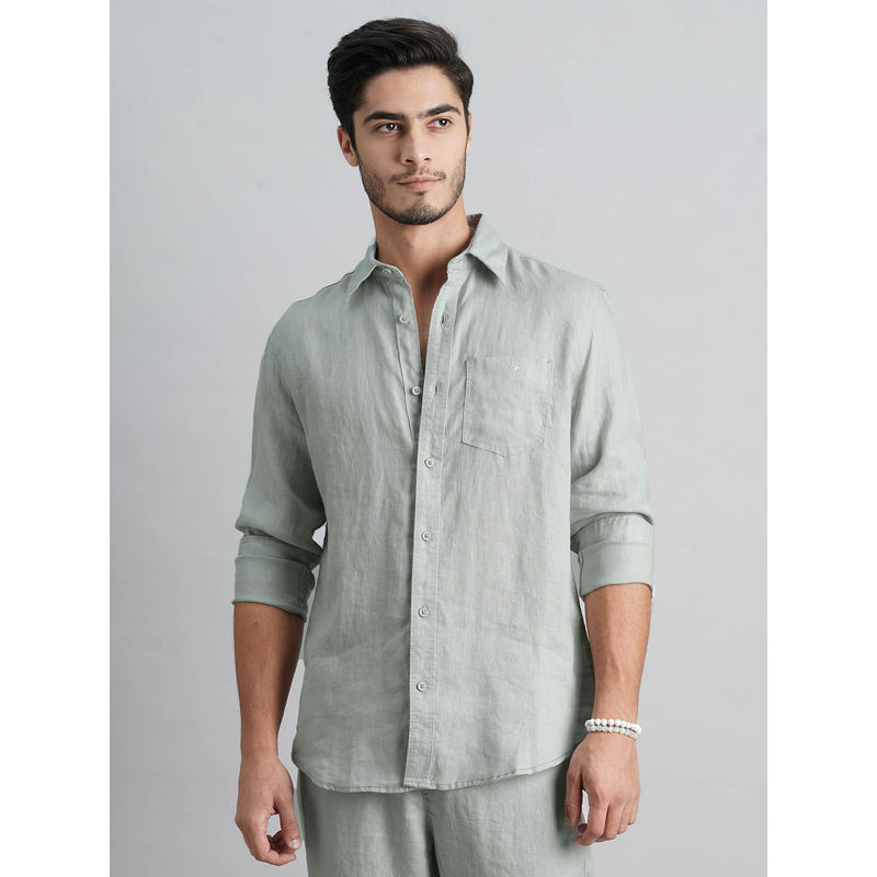 ROOKIES Men Grey Full Sleeves Slim Fit Lenin Shirt (XL)