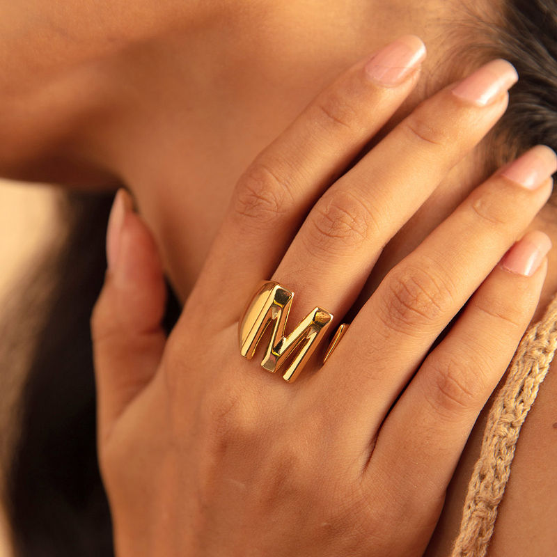 Buy Gold Plated M- Initial Enamelled Chain Link Ring by MNSH Online at Aza  Fashions.