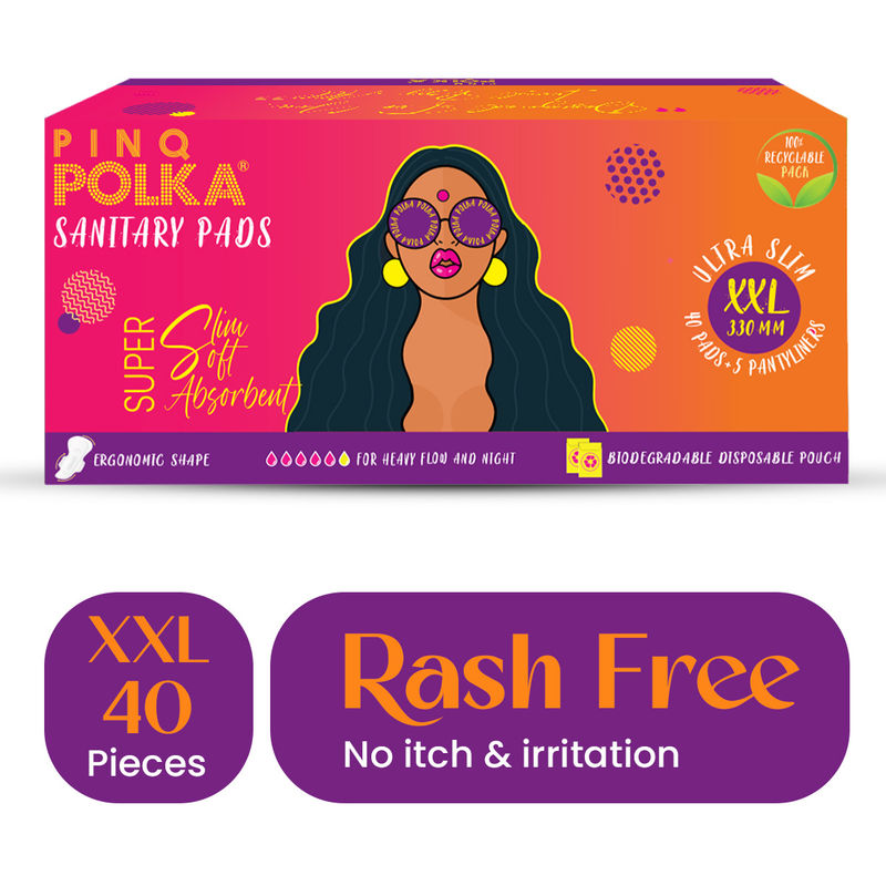 PINQ POLKA Ultra Sanitary Pads Organic Cotton Soft Feel Rash Free Wide Back