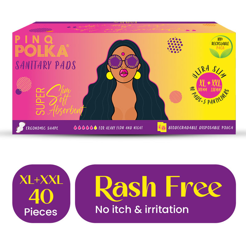 PINQ POLKA Ultra Sanitary Pads Organic Cotton Soft Feel Rash Free Wide Back