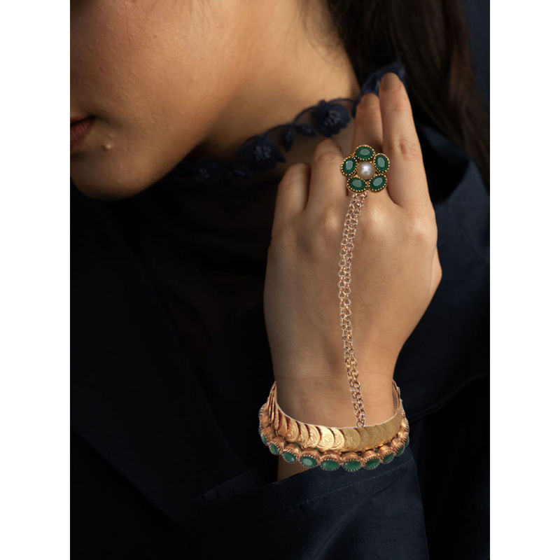 Suhani Pittie Gold coin and pod layered bangle hand cuff main image 1