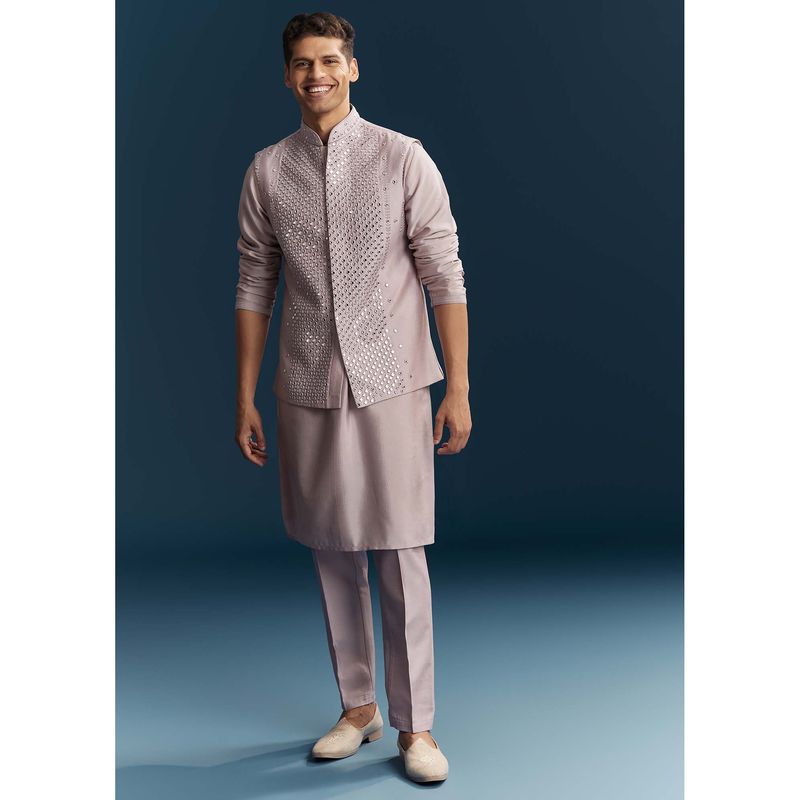 KALKI FASHION Men Mauve Mandarin Neck Kurta Jacket With Pant (XL)