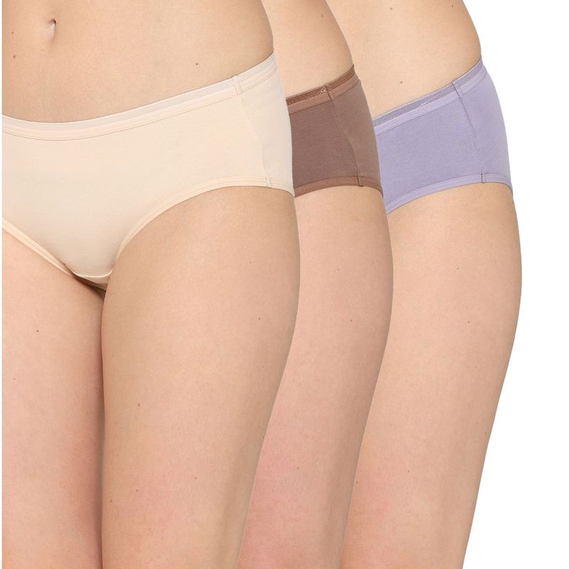 Wacoal Multi-Color Cotton Mid Waist Medium Coverage Hipster Panties (Pack of 3) (M)