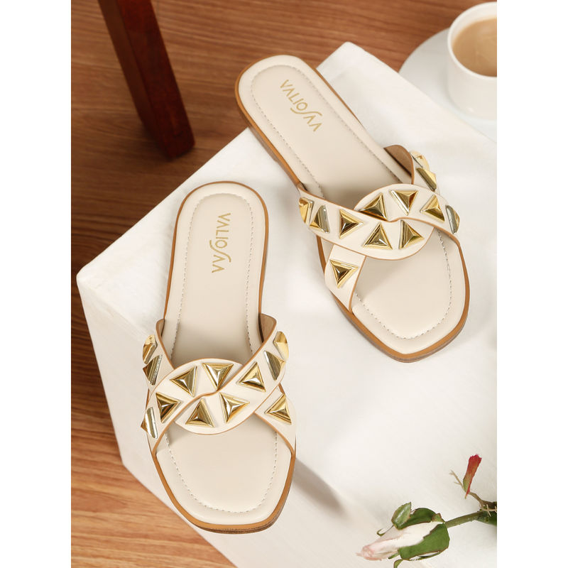 VALIOSAA Women Cream Square Toe Casual Flats (EURO 36)