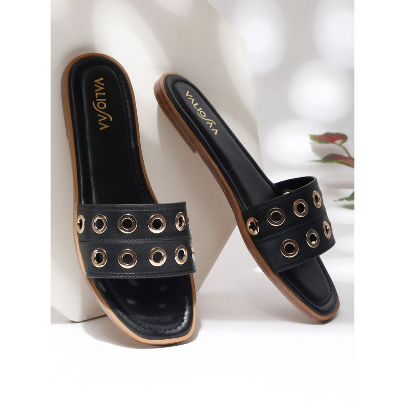 VALIOSAA Women Black Square Toe Casual Flats (EURO 36)