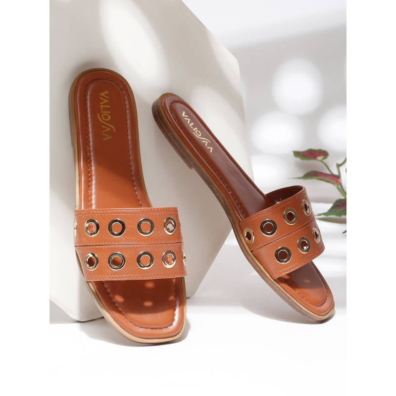 VALIOSAA Women Tan Square Toe Casual Flats (EURO 36)