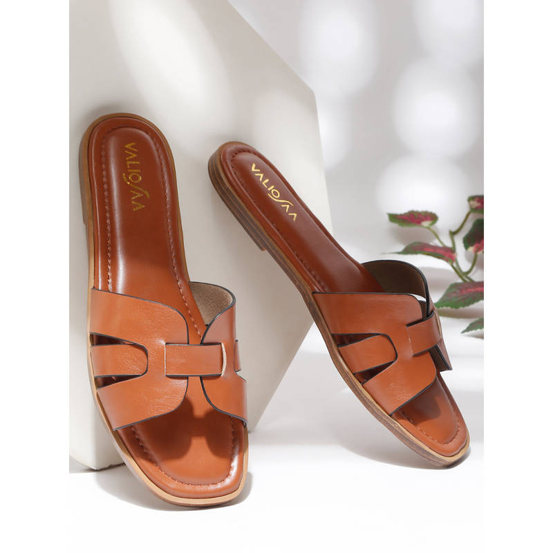 VALIOSAA Women Tan Square Toe Casual Flats (EURO 36)