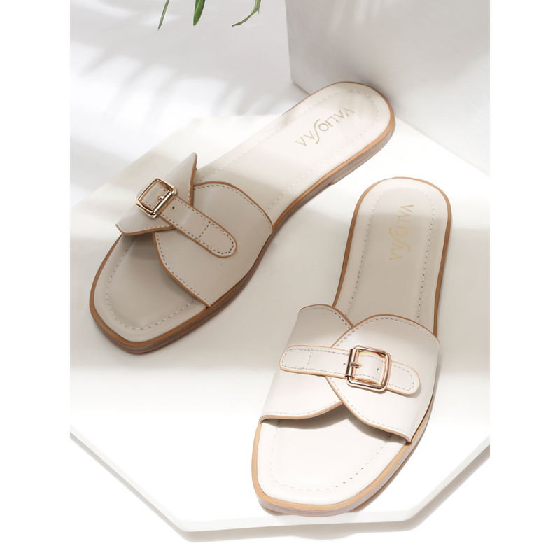 VALIOSAA Women White Square Toe Casual Flats (EURO 39)