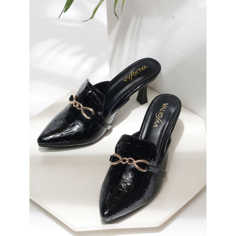 VALIOSAA Black Pointed Toe Mules Heels (EURO 40)