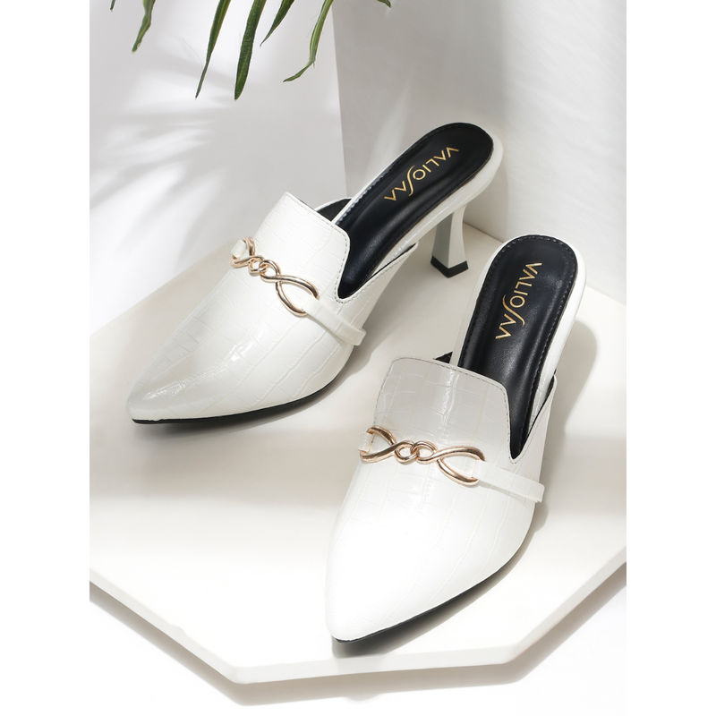 VALIOSAA White Pointed Toe Mules Heels (EURO 36)
