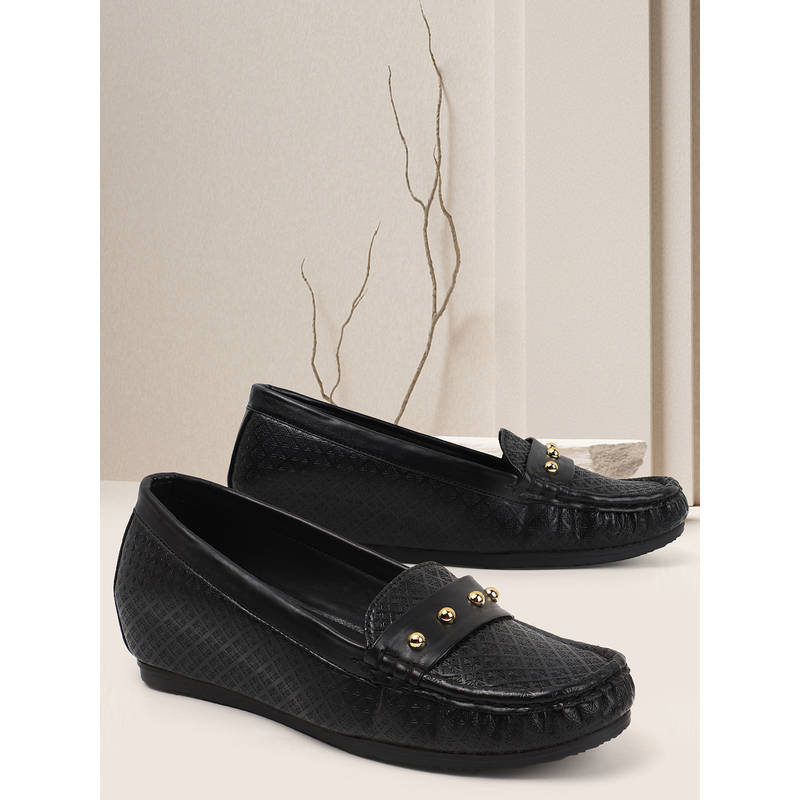 Carlton London Women Black Casual Stud Accents Slip-On Loafers (EURO 36)