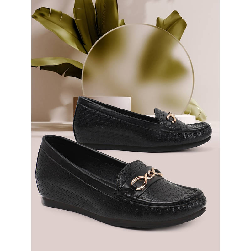 Carlton London Women Black Casual Slip-On infinity Chain Detail Loafers (EURO 40)
