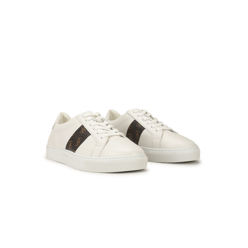 Guess Men White Dark Brown Striped Lace-Up Sneakers (UK 9)