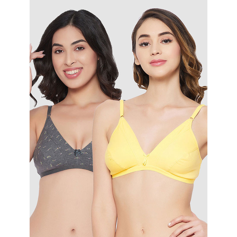Clovia Pack Of 2 Cotton Non-Padded Non-Wired Demi Cup Text Print Plunge Bra - Multi-Color (32C)