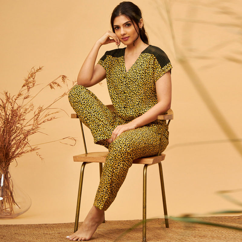 July Nightwear for Women Rayon Yellow hirt - Pyjama - WPC283 - Yellow (S)