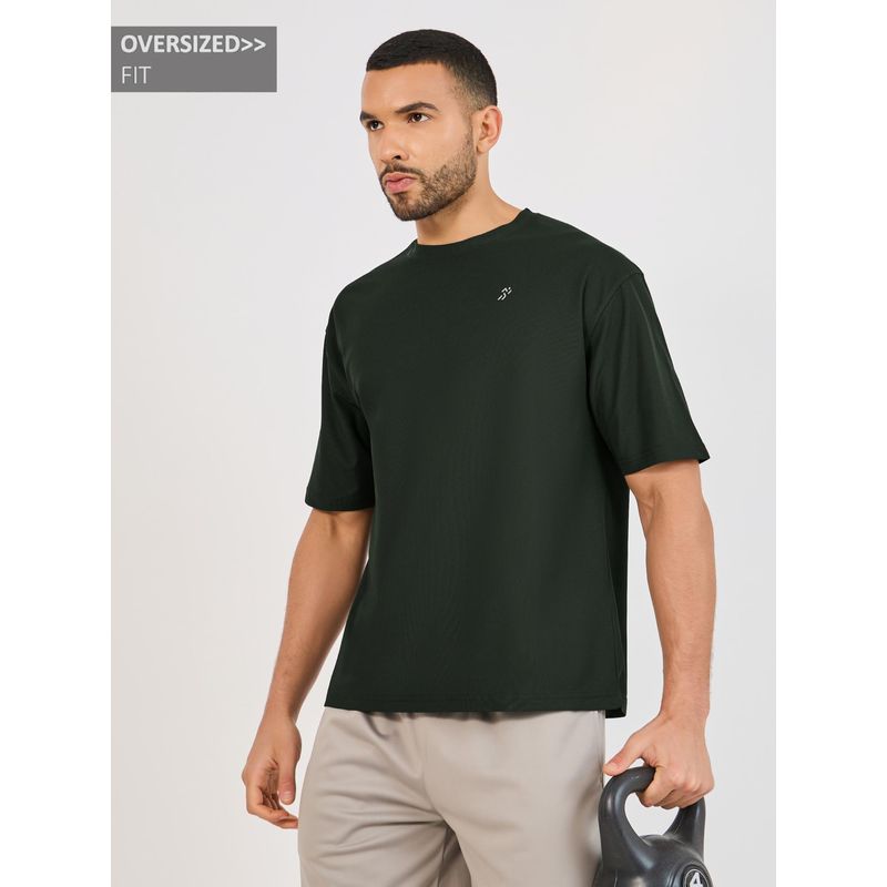 Styli Elevate Men Gren Crew Neck Reflective Logo Oversized Longline T-Shirt (2XL)