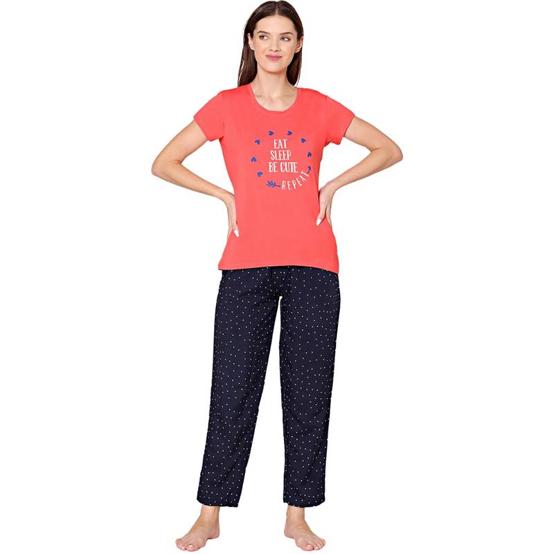 Bodycare Womens Modal Spandex Printed T-Shirt & Pyjama BSLS15009 Pink (Set of 2) (M)