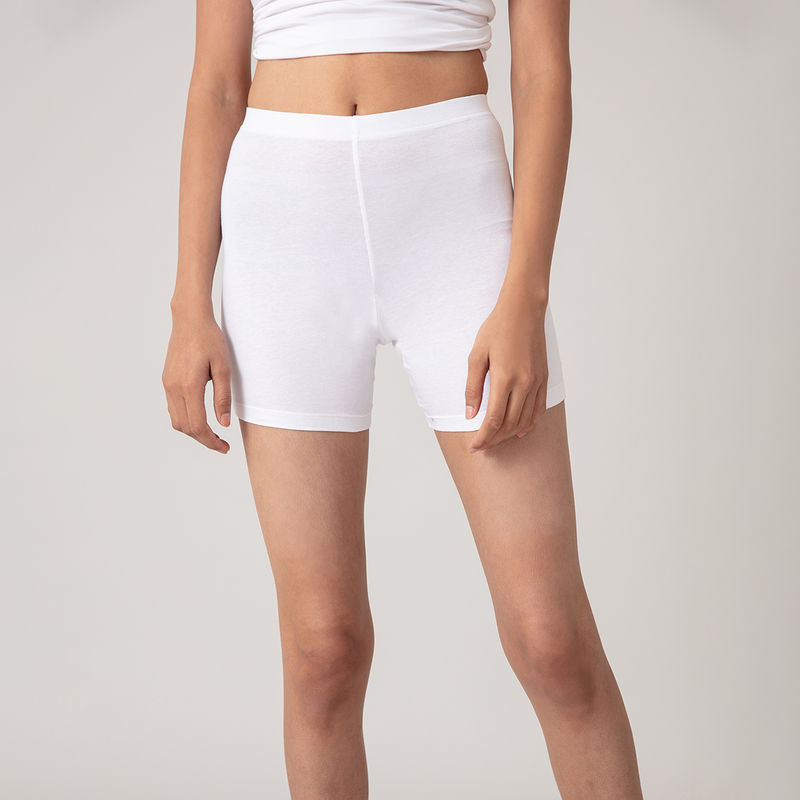 Nykd by Nykaa Stretch Cotton Cycling Shorts - NYP083 - White (2XL)