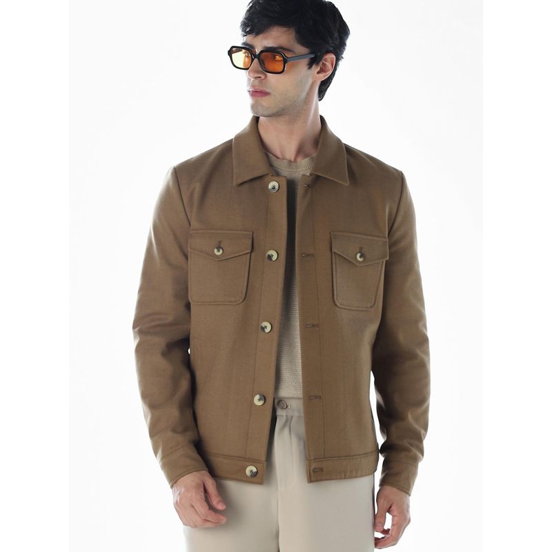 Jack & Jones Men Regular Fit Brown Jacket (L)