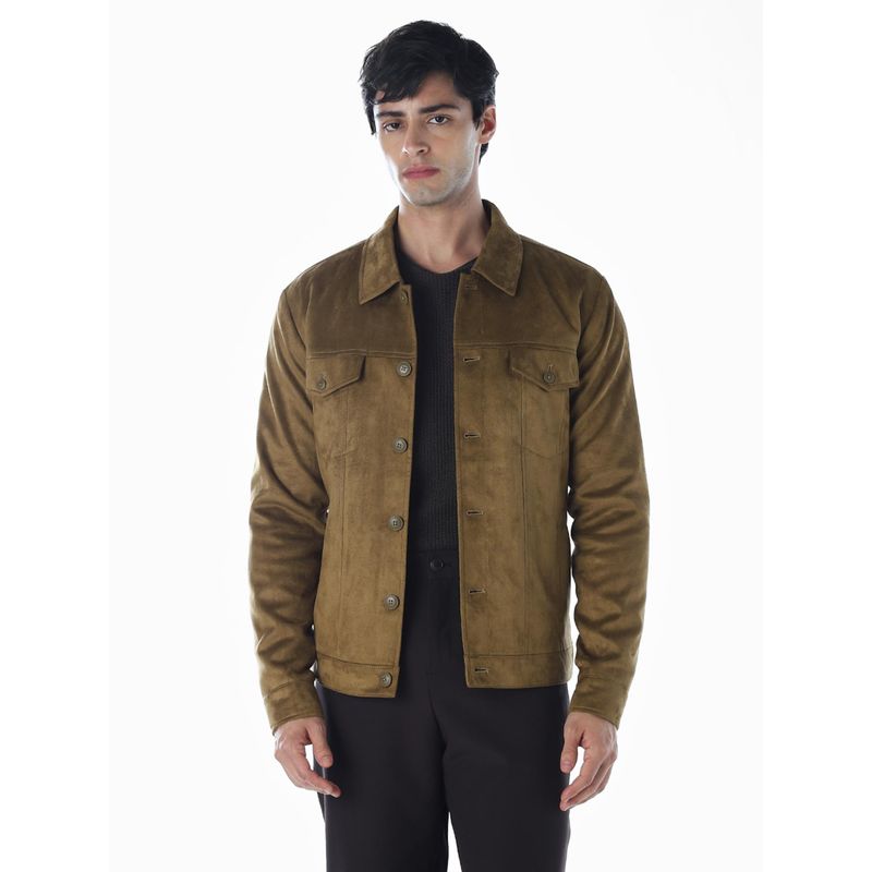 Jack & Jones Men Regular Fit Brown Solid Jacket (XL)