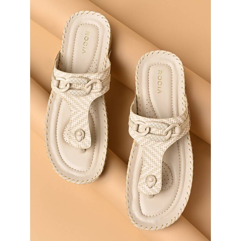 ROCIA By Regal Cream Women Comfort Buckled Flats (EURO 36)