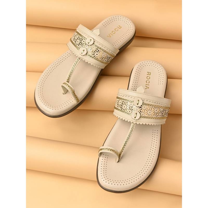 ROCIA By Regal Cream Women Comfort Laser Cut Kolhapuris (EURO 36)