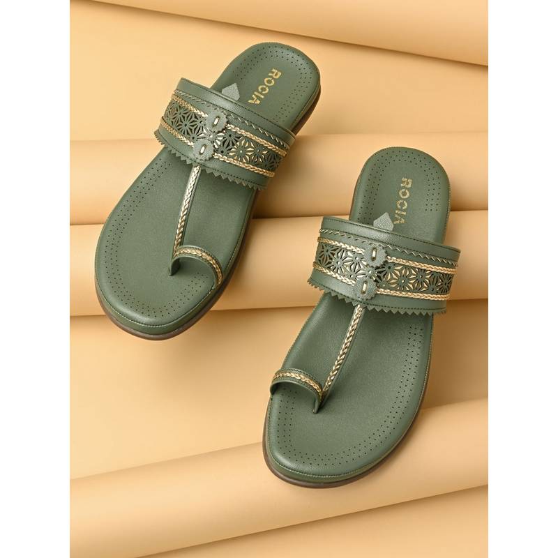 ROCIA By Regal Green Women Comfort Laser Cut Kolhapuris (EURO 36)
