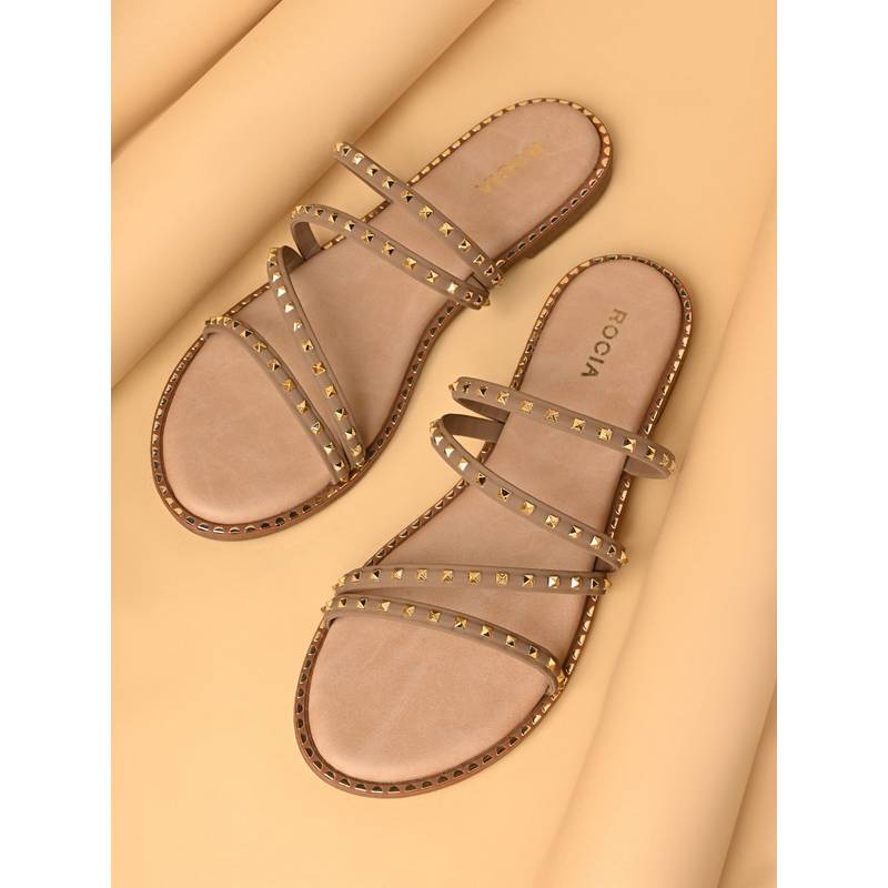 ROCIA By Regal Taupe Women Strappy Studded Flats (EURO 40)