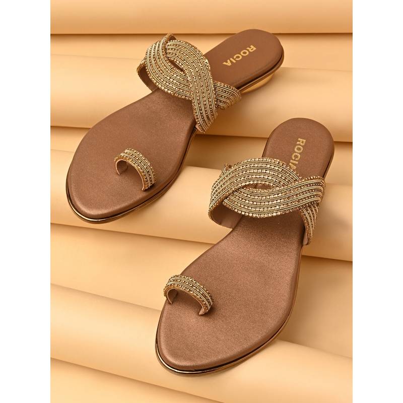 ROCIA By Regal Brown Women Diamond Embellished One Toe Flats (EURO 36)