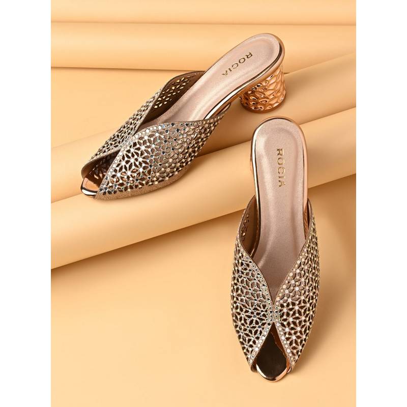 ROCIA By Regal Rose Gold Women Bridal Embellished Block Heels (EURO 36)