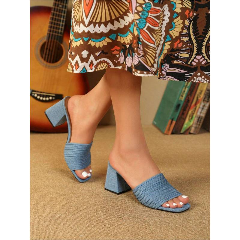 IRUSSH Blue Denim Ripple Block Heels Sandal (EURO 37)