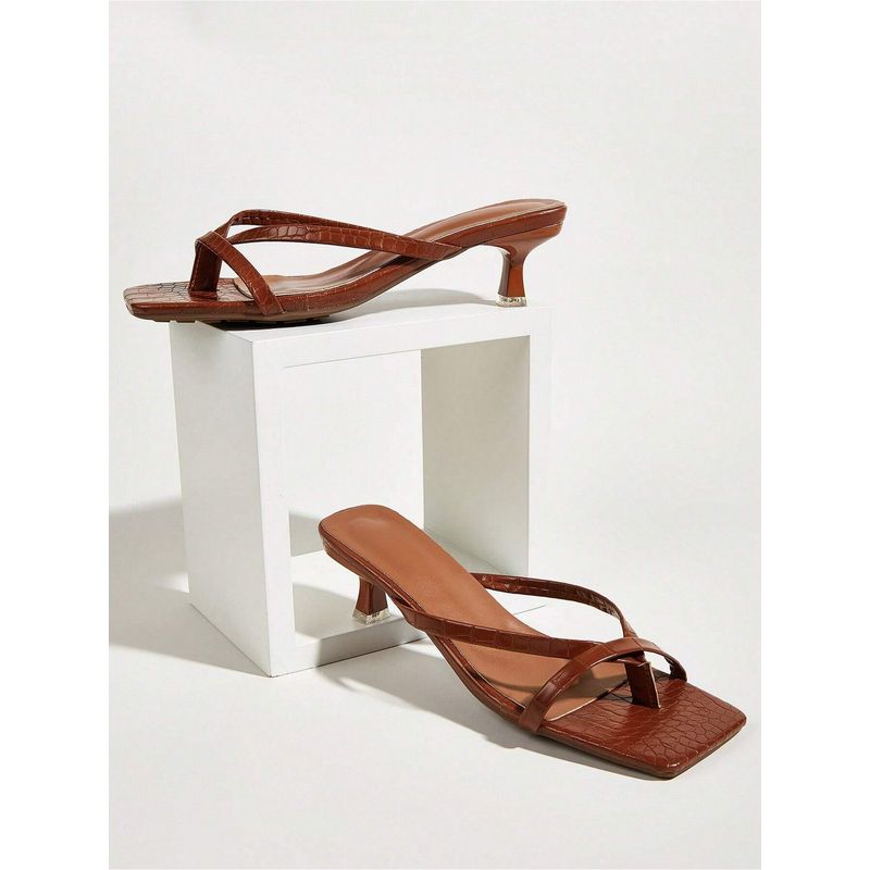 IRUSSH Sienna Brown Croc Petite Kitten Heels (EURO 35)