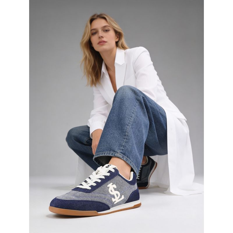 Louis Stitch Navy Blue Lightweight and Comfortable Casual Lace-Up Denim Sneakers (UK 3)