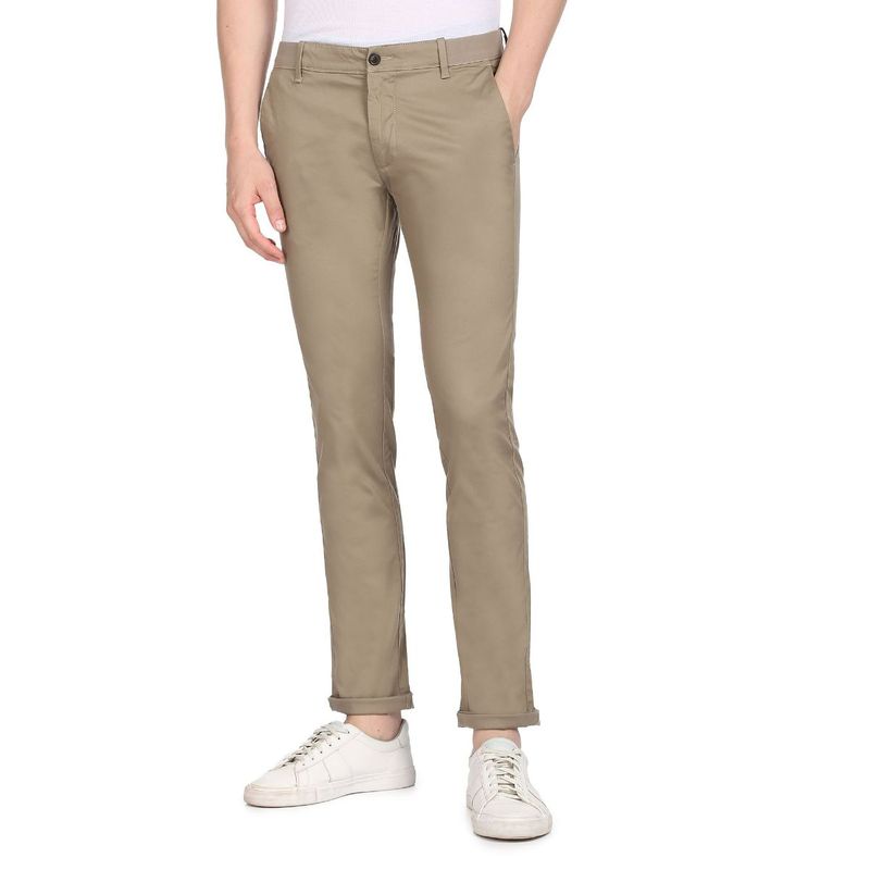 Arrow Sports Men Khaki Flat Front Solid Casual Trousers (36)