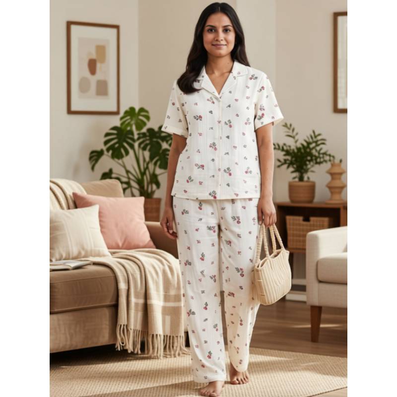 Bstories Women Cotton Printed Night Suit (XL)