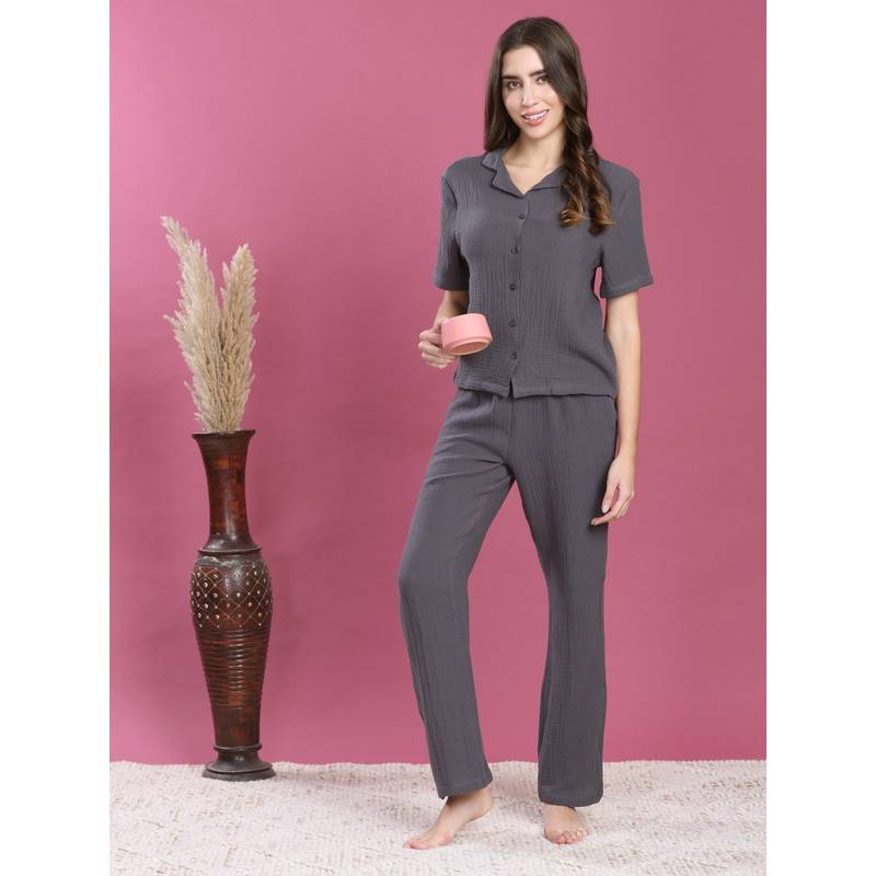 Bstories Women Cotton Textured Night Suit (S)
