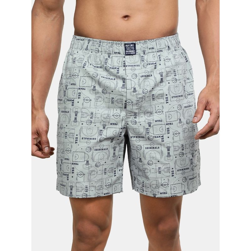 Jockey US57 Mens Mercerized Cotton Woven Printed Boxer Shorts with Side Pocket - Nickle (M)