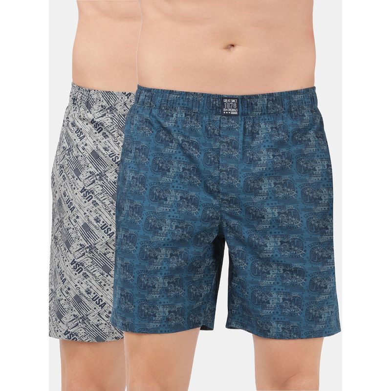 Jockey US57 Mens Cotton Woven Boxer Shorts with Side Pocket - Navy Seaport Teal (Pack of 2) (XL)