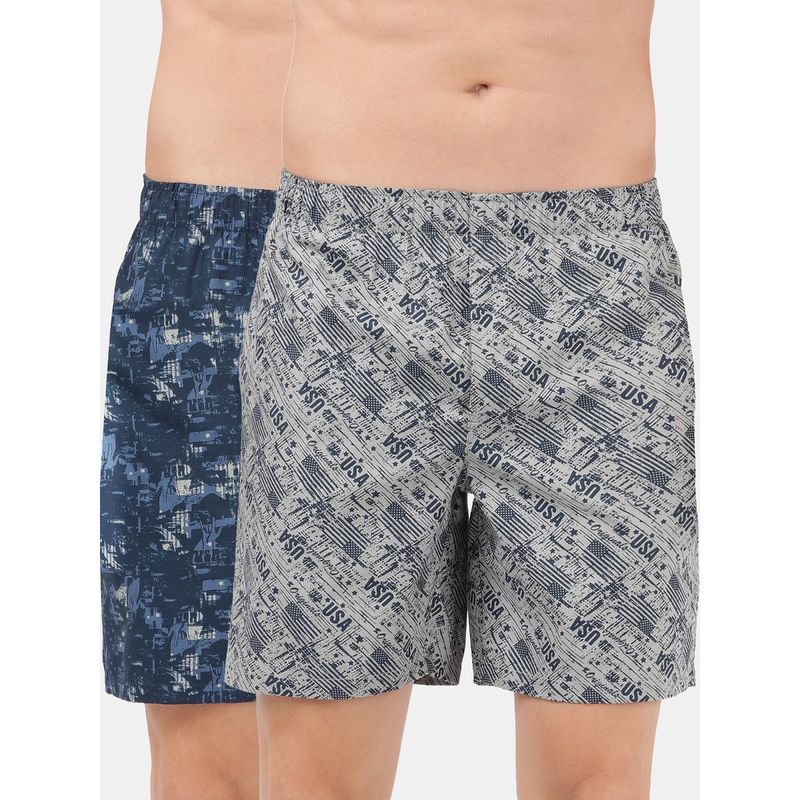 Jockey US57 Mens Cotton Woven Boxer Shorts with Side Pocket - Navy Nickle (Pack of 2) (M)